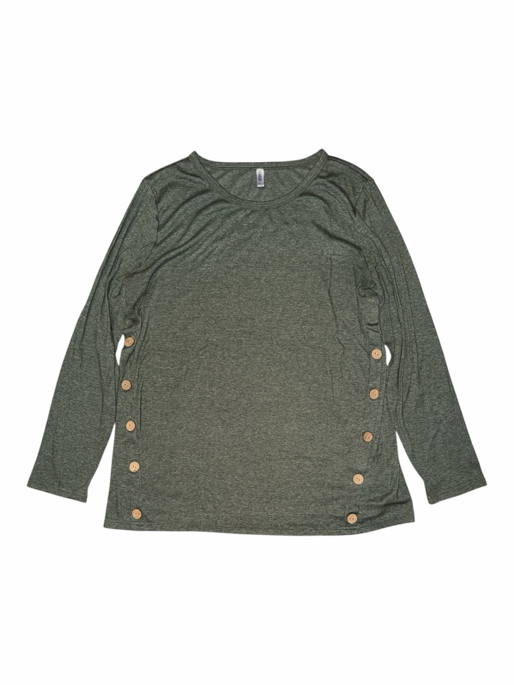Women’s Button-Side Long Sleeve Top - Olive Green - Size XL